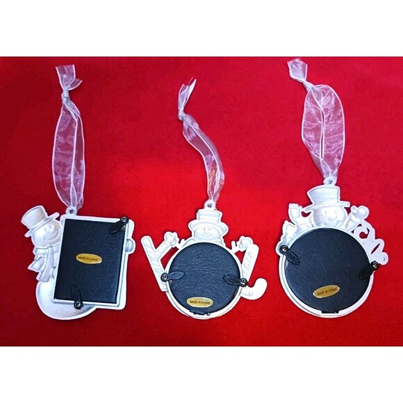 Set Of 3 St. Nicholas Square Snowman Ornaments Photo Picture Frames Christmas - Picture 2 of 3